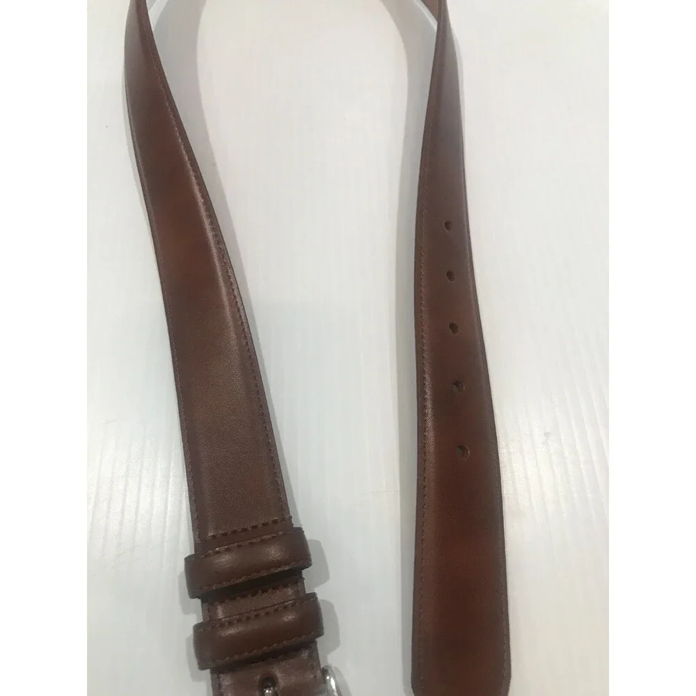 Lejon Men's Handcrafted Belt Leather Classic Brown Belt Silver Tone Buckle 32